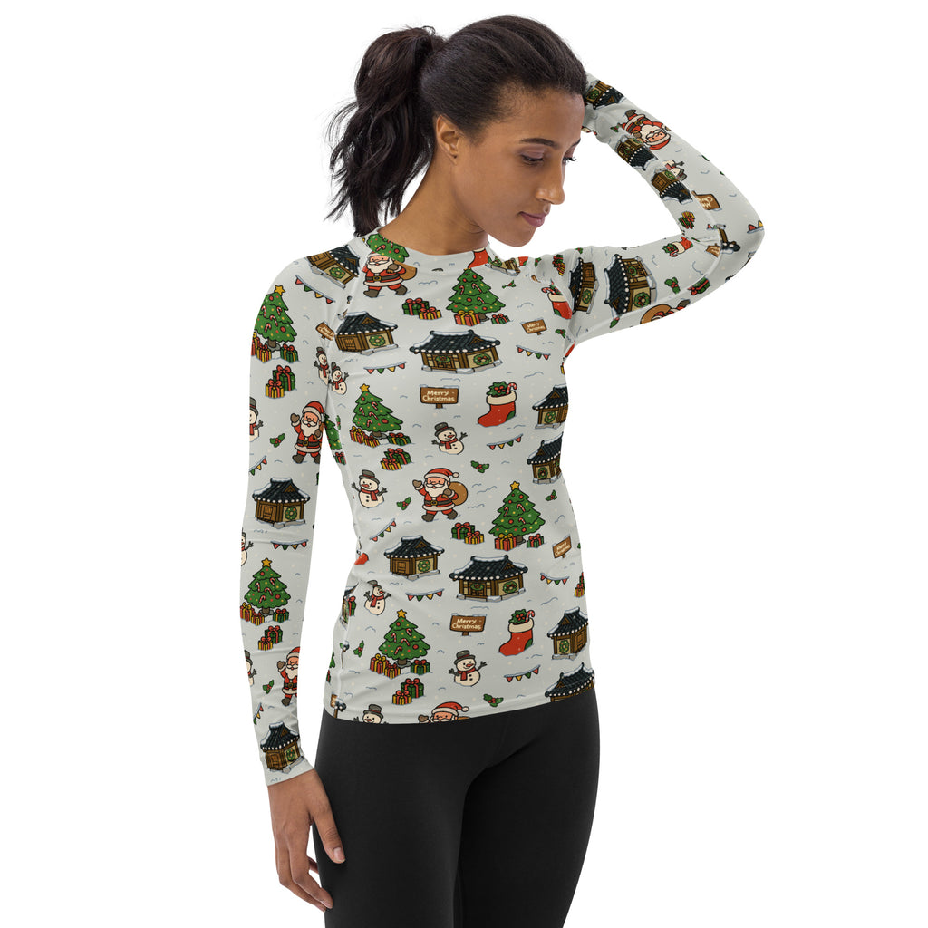 Women's Christmas Village Long Sleeve Rash Guard Swim Shirt – Buttery Soft, Sun Safe UPF 50+ Protection, Quick Dry & 4-Way Stretch Comfort