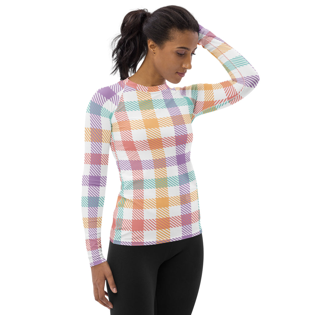 Women's Pastel Plaid Long Sleeve Rash Guard Swim Shirt – Buttery Soft, Sun Safe UPF 50+ Protection, Quick Dry & 4-Way Stretch Comfort
