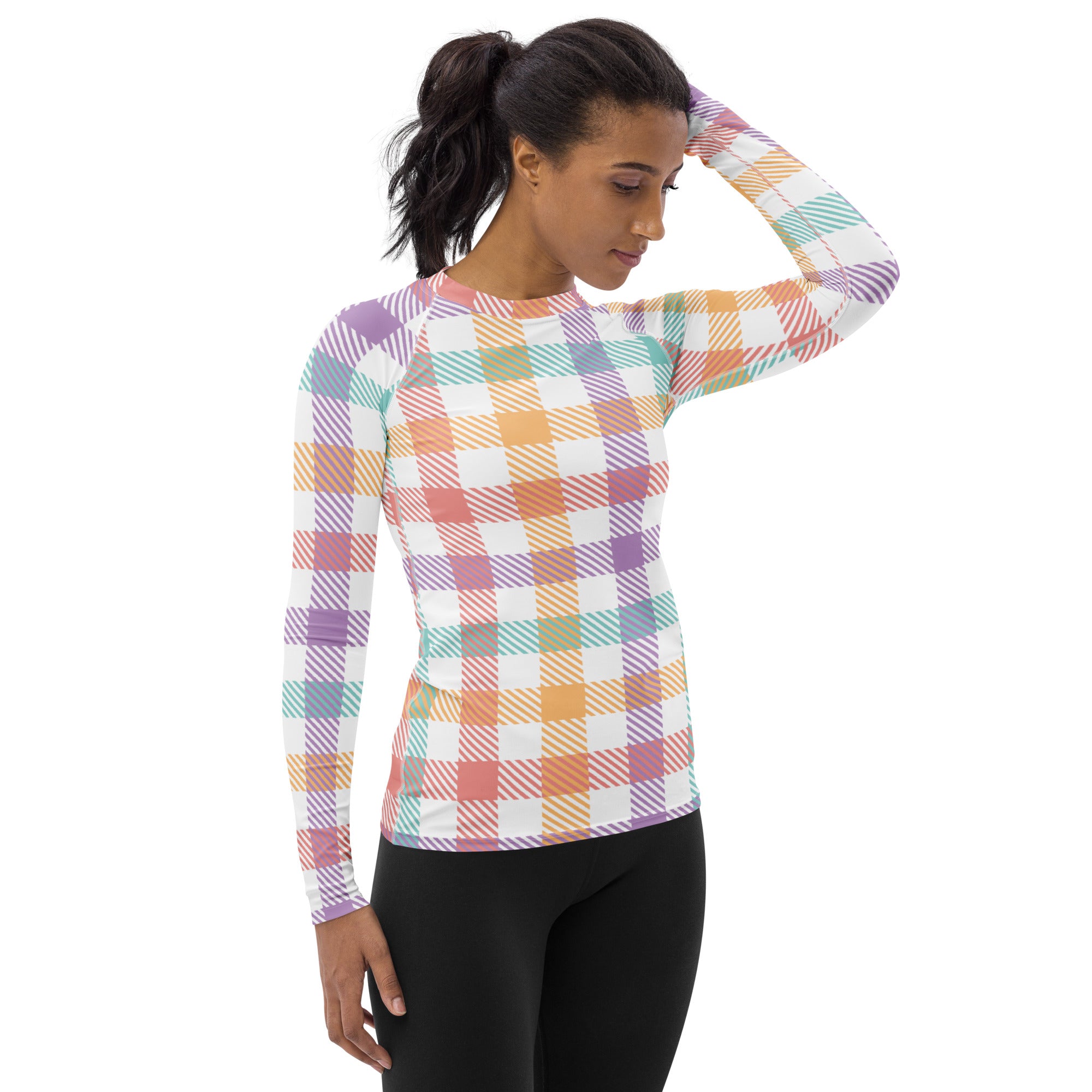 Women's Pastel Plaid Long Sleeve Rash Guard Swim Shirt – Buttery Soft, Sun Safe UPF 50+ Protection, Quick Dry & 4-Way Stretch Comfort