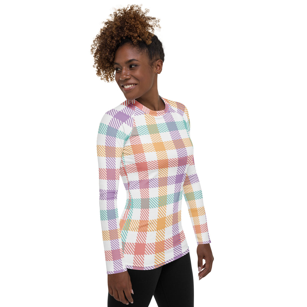 Women's Pastel Plaid Long Sleeve Rash Guard Swim Shirt – Buttery Soft, Sun Safe UPF 50+ Protection, Quick Dry & 4-Way Stretch Comfort