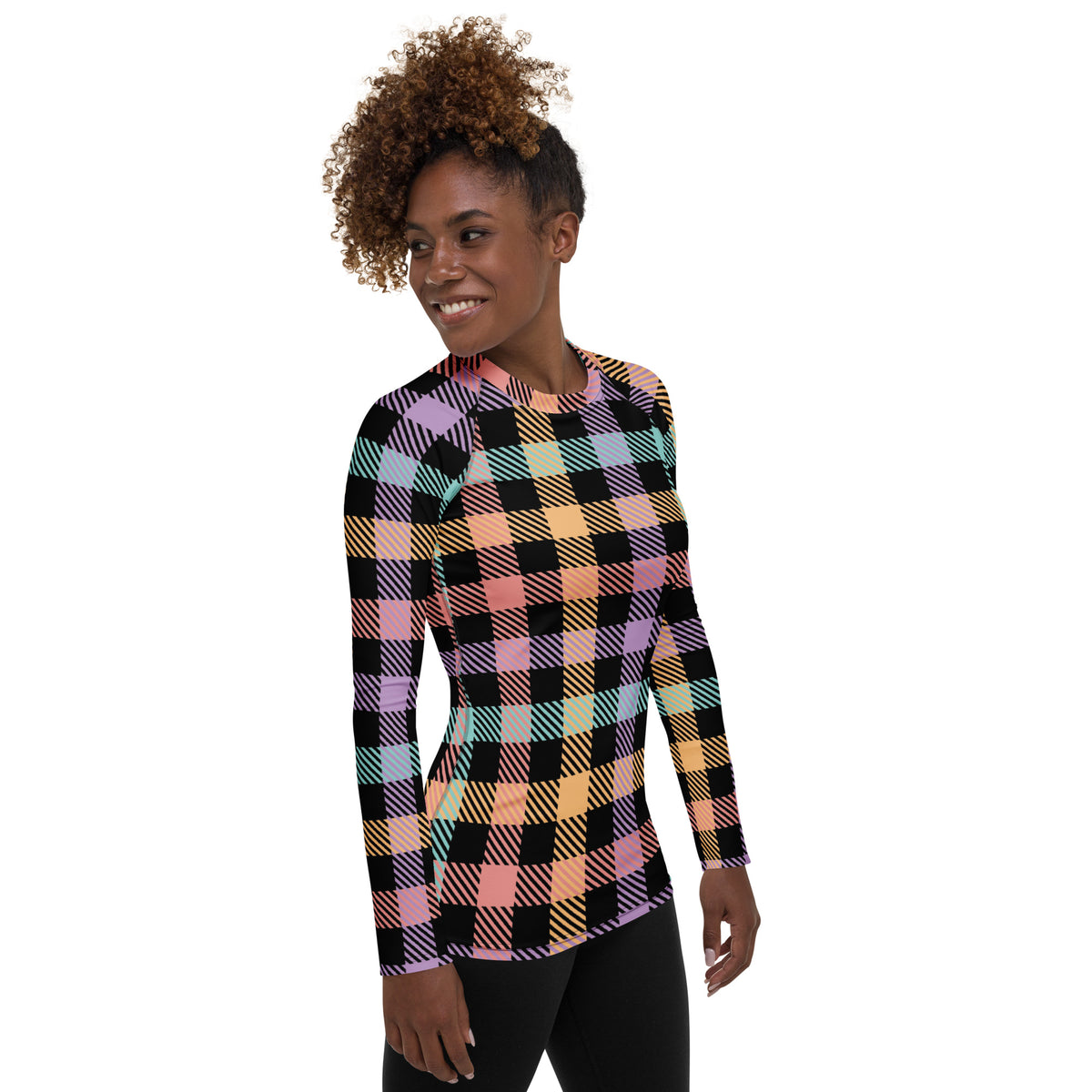 Women's Rainbow Plaid Long Sleeve Rash Guard Swim Shirt – Buttery Soft, Sun Safe UPF 50+ Protection, Quick Dry & 4-Way Stretch Comfort
