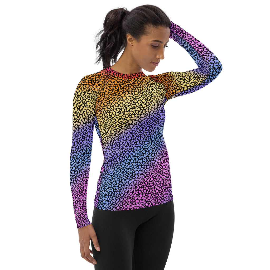 Women's Rainbow Reptile Print Long Sleeve Rash Guard Swim Shirt – Buttery Soft, Sun Safe UPF 50+ Protection, Quick Dry & 4-Way Stretch Comfort