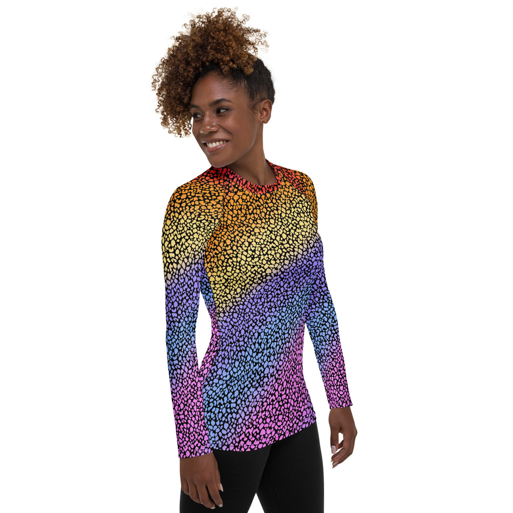Women's Rainbow Reptile Print Long Sleeve Rash Guard Swim Shirt – Buttery Soft, Sun Safe UPF 50+ Protection, Quick Dry & 4-Way Stretch Comfort
