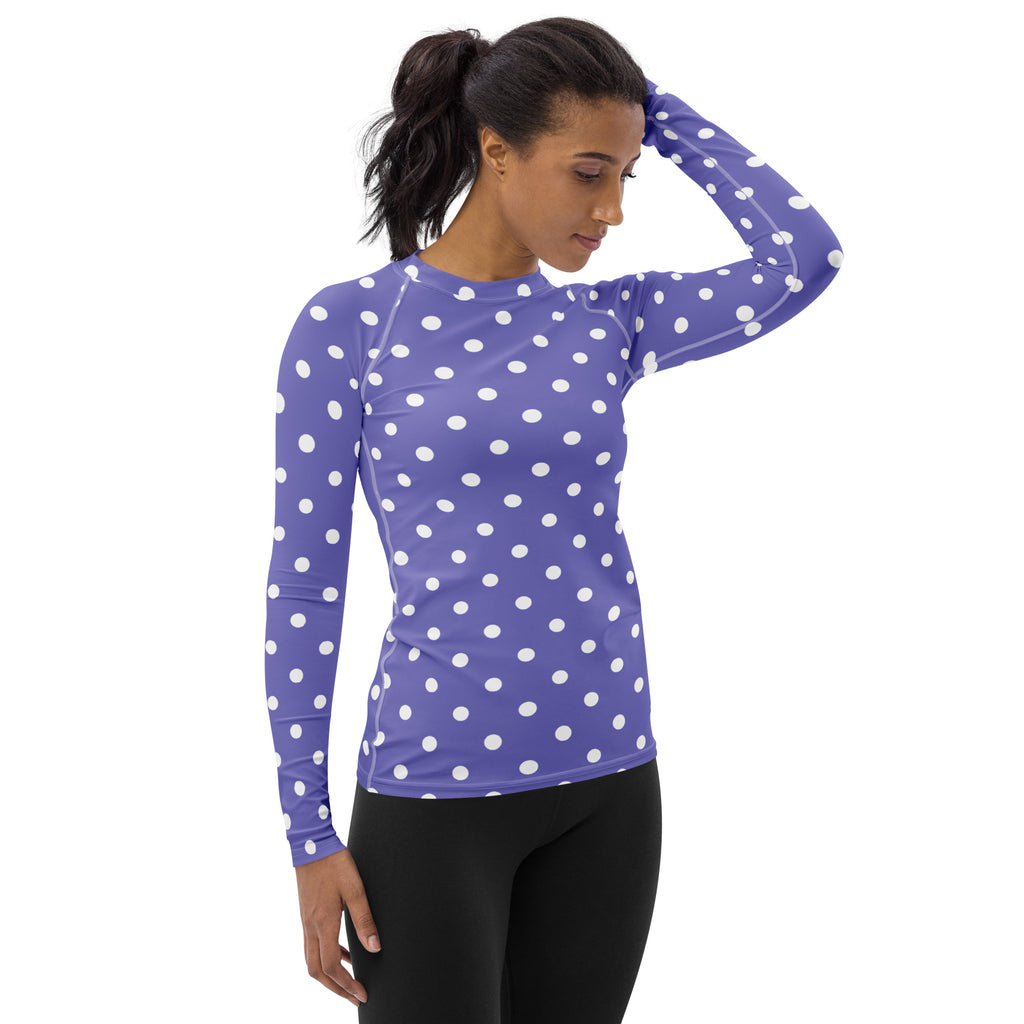 Women's Purple Polka Dot Long Sleeve Rash Guard Swim Shirt – Buttery Soft, Sun Safe UPF 50+ Protection, Quick Dry & 4-Way Stretch Comfort