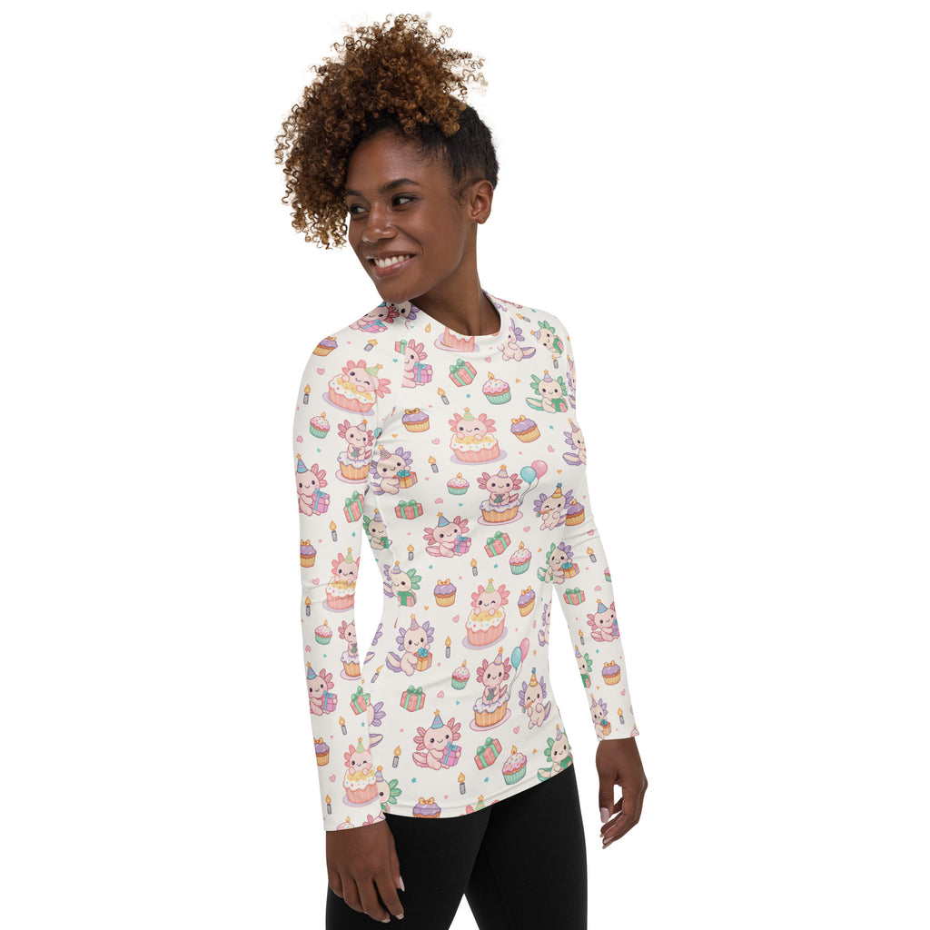 Women's Axolotl Birthday Long Sleeve Rash Guard Swim Shirt – Buttery Soft, Sun Safe UPF 50+ Protection, Quick Dry & 4-Way Stretch Comfort