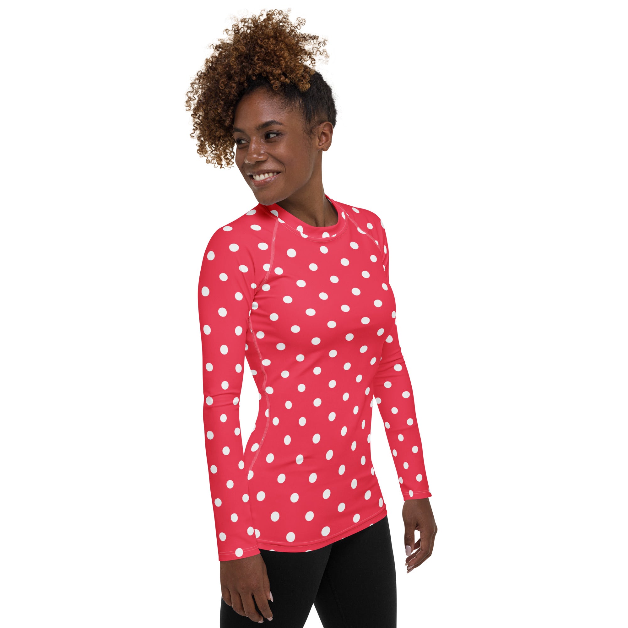 Women's Bright Pink Polka Dot Long Sleeve Rash Guard Swim Shirt – Buttery Soft, Sun Safe UPF 50+ Protection, Quick Dry & 4-Way Stretch Comfort