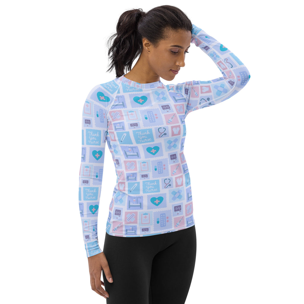 Women's Blue Nurse Icon Long Sleeve Rash Guard Swim Shirt – Buttery Soft, Sun Safe UPF 50+ Protection, Quick Dry & 4-Way Stretch Comfort