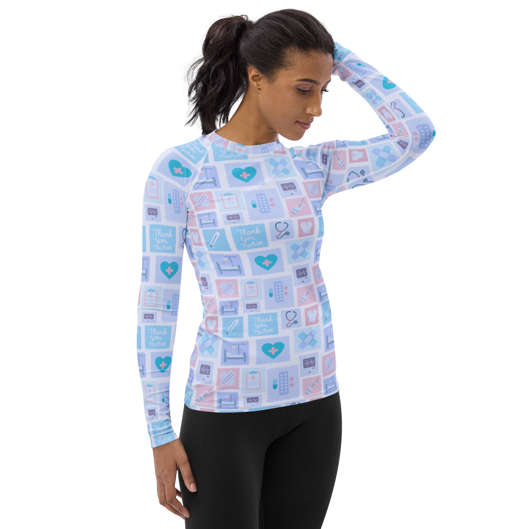 Women's Blue Nurse Icon Long Sleeve Rash Guard Swim Shirt – Buttery Soft, Sun Safe UPF 50+ Protection, Quick Dry & 4-Way Stretch Comfort