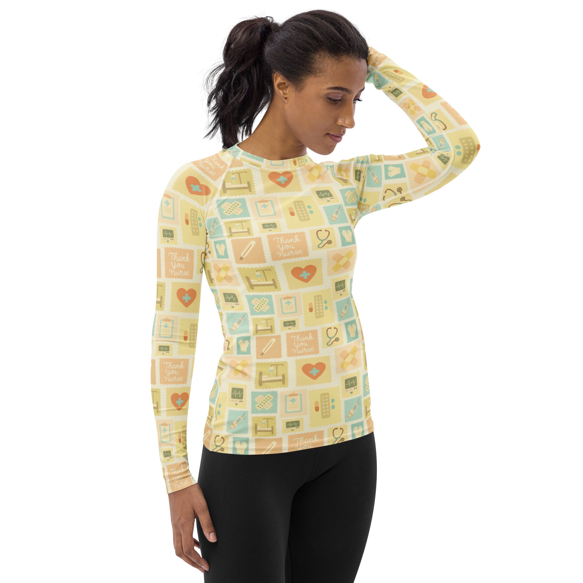 Women's Yellow Nurse Icon Long Sleeve Rash Guard Swim Shirt – Buttery Soft, Sun Safe UPF 50+ Protection, Quick Dry & 4-Way Stretch Comfort