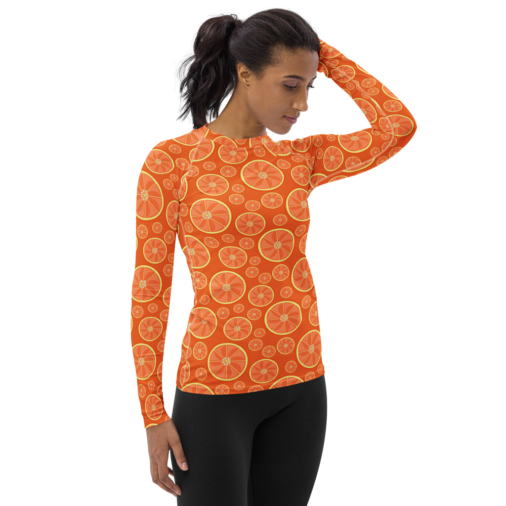 Women's Orange Citrus Long Sleeve Rash Guard Swim Shirt – Buttery Soft, Sun Safe UPF 50+ Protection, Quick Dry & 4-Way Stretch Comfort