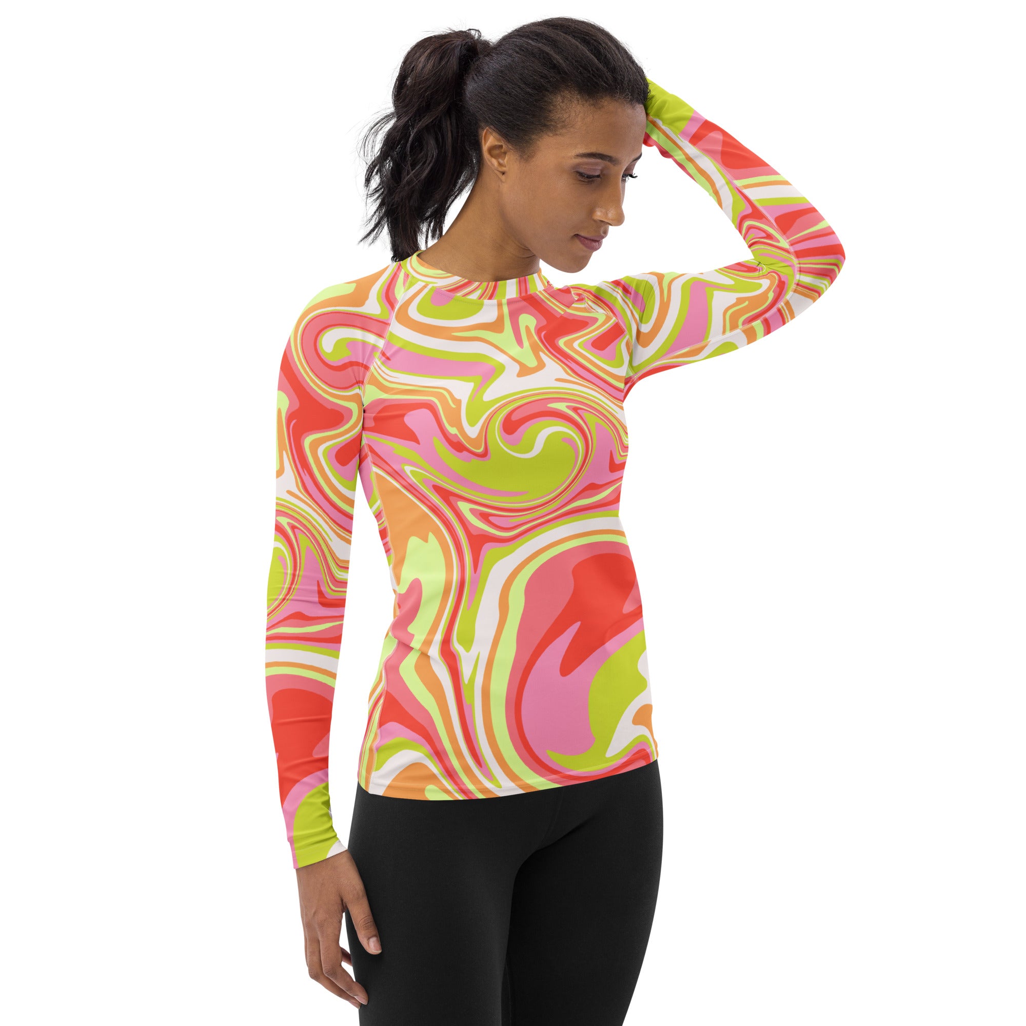 Women's Retro Swirl Long Sleeve Rash Guard Swim Shirt – Buttery Soft, Sun Safe UPF 50+ Protection, Quick Dry & 4-Way Stretch Comfort