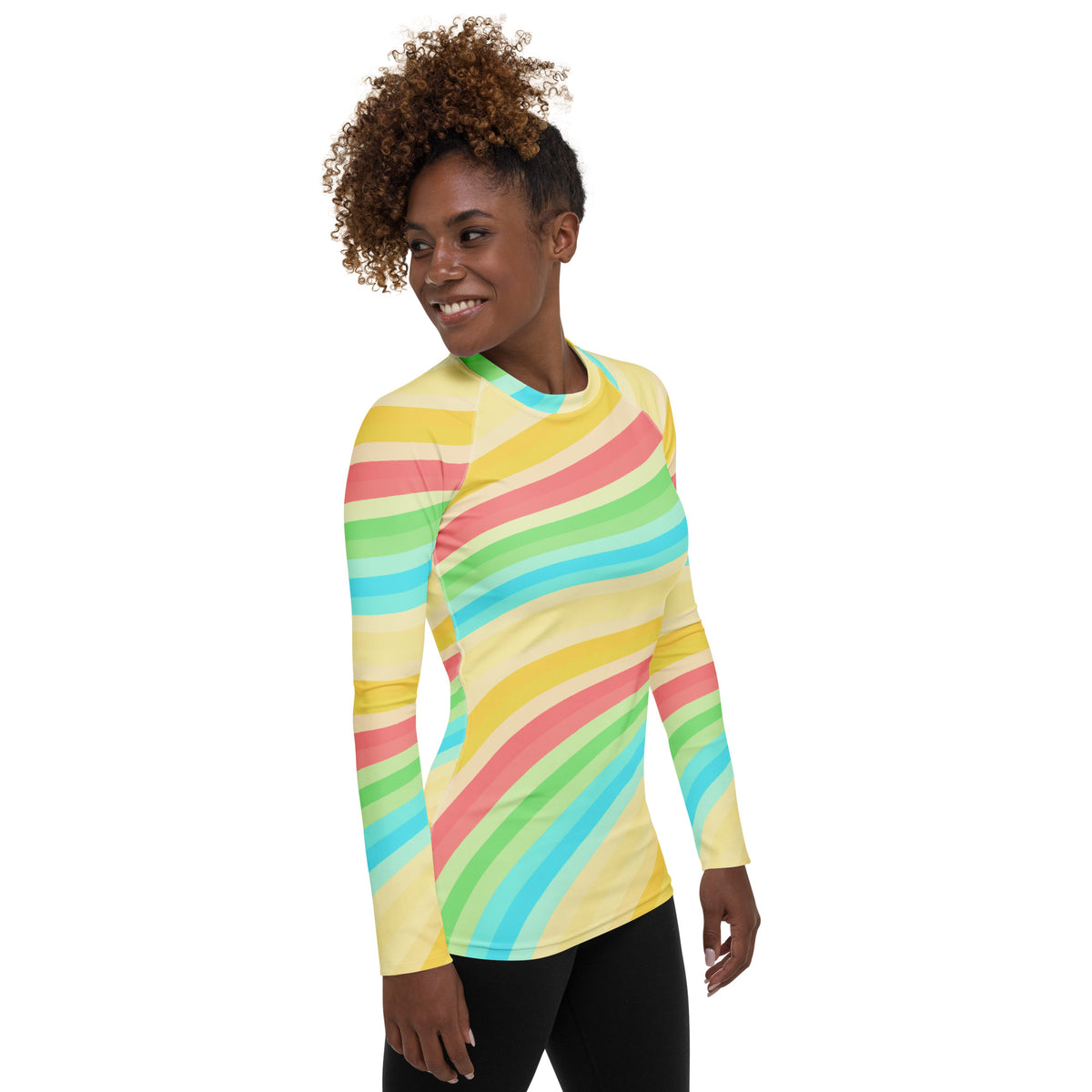 Women's Summer Rainbow Wave Long Sleeve Rash Guard Swim Shirt – Buttery Soft, Sun Safe UPF 50+ Protection, Quick Dry & 4-Way Stretch Comfort