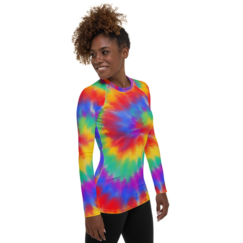 Women's Rainbow Tie Dye Long Sleeve Rash Guard Swim Shirt – Buttery Soft, Sun Safe UPF 50+ Protection, Quick Dry & 4-Way Stretch Comfort