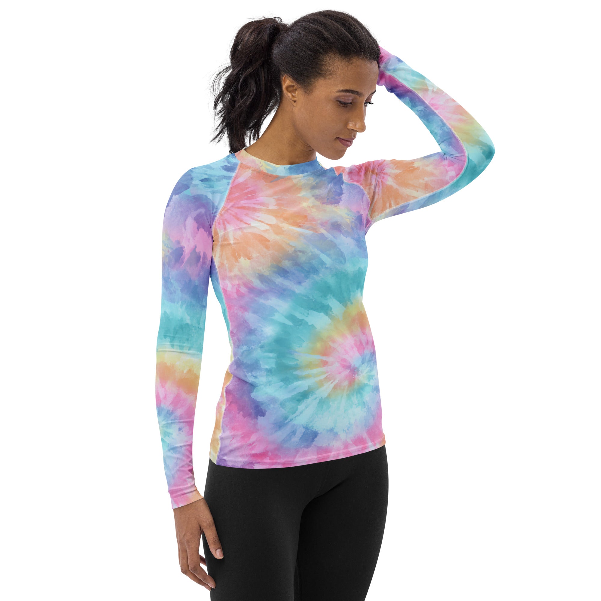 Women's Pastel Tie Dye Long Sleeve Rash Guard Swim Shirt – Buttery Soft, Sun Safe UPF 50+ Protection, Quick Dry & 4-Way Stretch Comfort