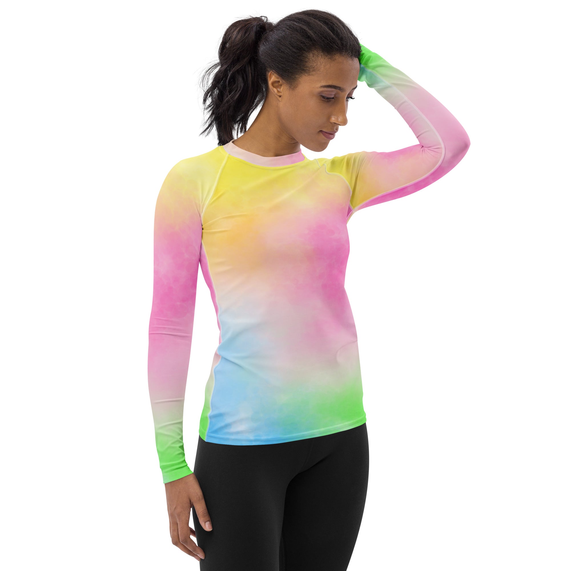 Women's Pastel Rainbow Ombre Tie Dye Long Sleeve Rash Guard Swim Shirt – Buttery Soft, Sun Safe UPF 50+ Protection, Quick Dry & 4-Way Stretch Comfort