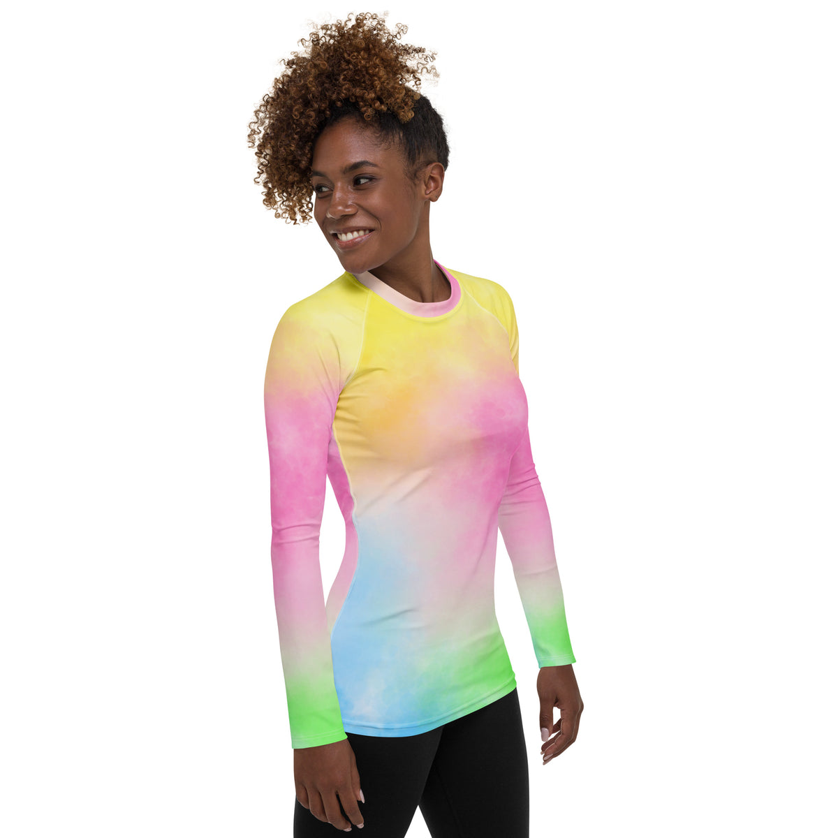 Women's Pastel Rainbow Ombre Tie Dye Long Sleeve Rash Guard Swim Shirt – Buttery Soft, Sun Safe UPF 50+ Protection, Quick Dry & 4-Way Stretch Comfort