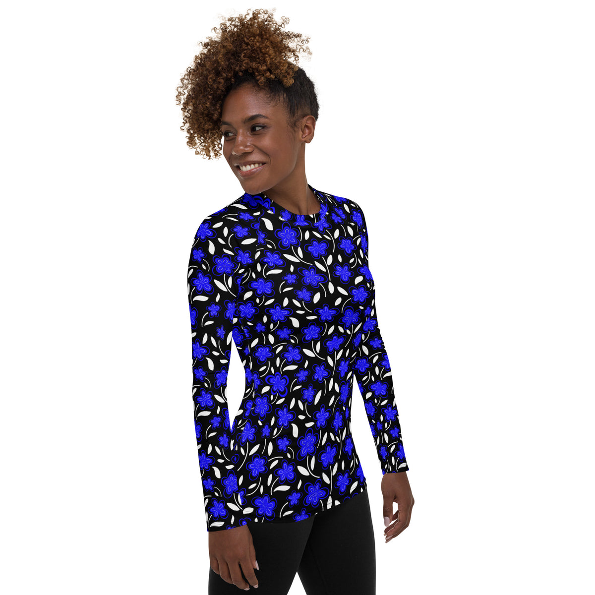 Women's Blue Floral Long Sleeve Rash Guard Swim Shirt – Buttery Soft, Sun Safe UPF 50+ Protection, Quick Dry & 4-Way Stretch Comfort