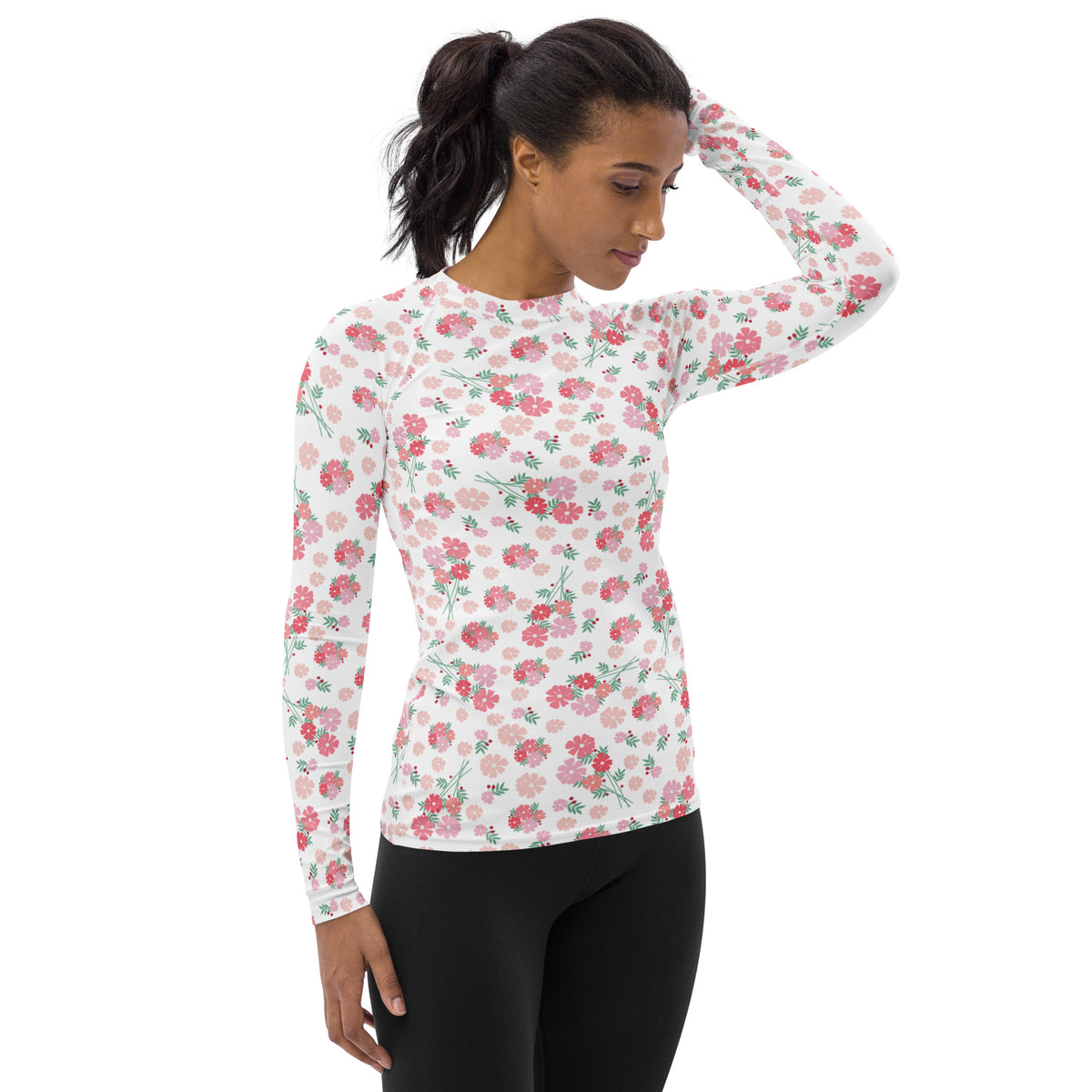 Women's Pink Botanical Long Sleeve Rash Guard Swim Shirt – Buttery Soft, Sun Safe UPF 50+ Protection, Quick Dry & 4-Way Stretch Comfort