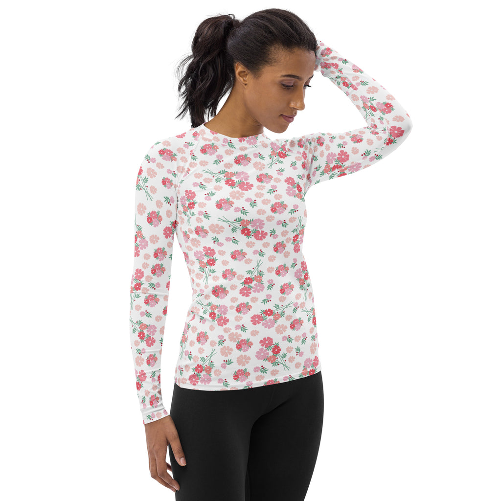 Women's Pink Wildflower Long Sleeve Rash Guard Swim Shirt – Buttery Soft, Sun Safe UPF 50+ Protection, Quick Dry & 4-Way Stretch Comfort
