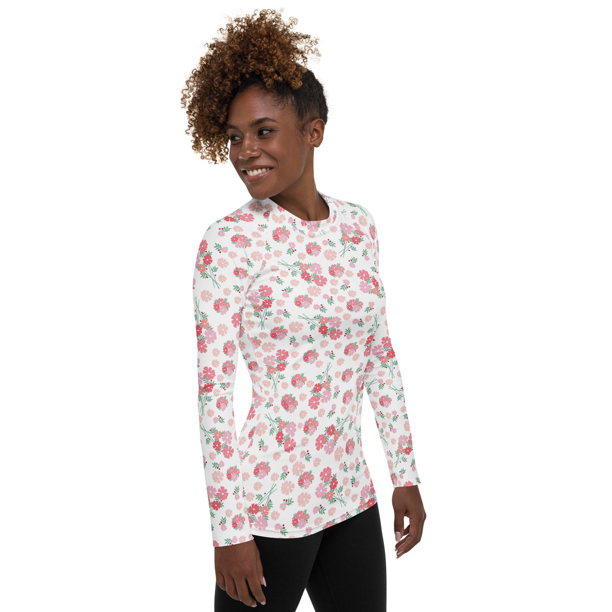 Women's Pink Wildflower Long Sleeve Rash Guard Swim Shirt – Buttery Soft, Sun Safe UPF 50+ Protection, Quick Dry & 4-Way Stretch Comfort