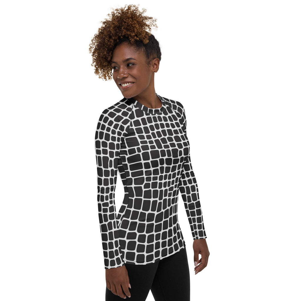 Women's Black & White Animal Print Long Sleeve Rash Guard Swim Shirt – Buttery Soft, Sun Safe UPF 50+ Protection, Quick Dry & 4-Way Stretch Comfort
