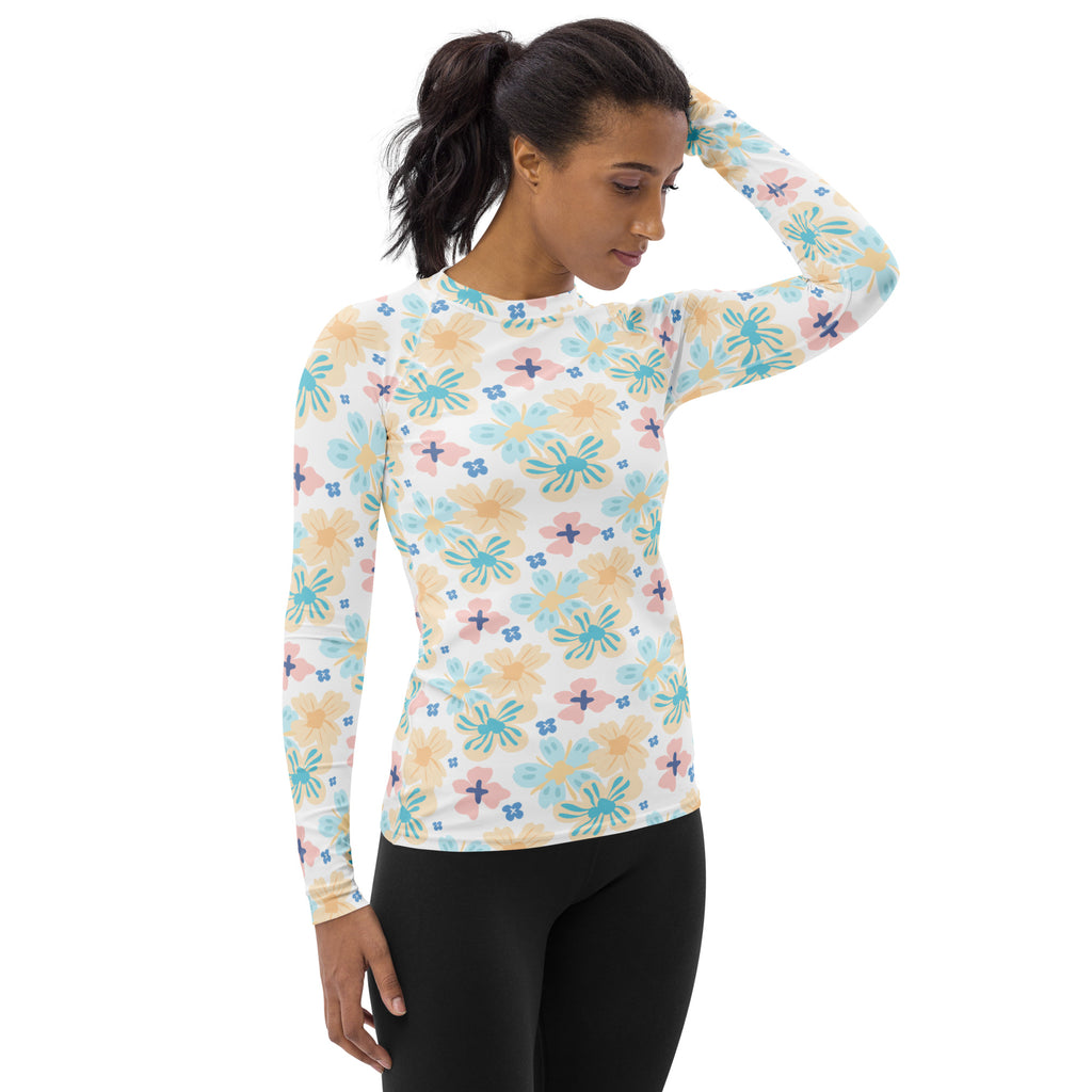 Women's Tropical Pastel Floral Long Sleeve Rash Guard Swim Shirt – Buttery Soft, Sun Safe UPF 50+ Protection, Quick Dry & 4-Way Stretch Comfort