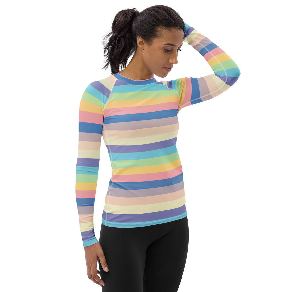 Women's Colorful Pastel Stripe Long Sleeve Rash Guard Swim Shirt – Buttery Soft, Sun Safe UPF 50+ Protection, Quick Dry & 4-Way Stretch Comfort