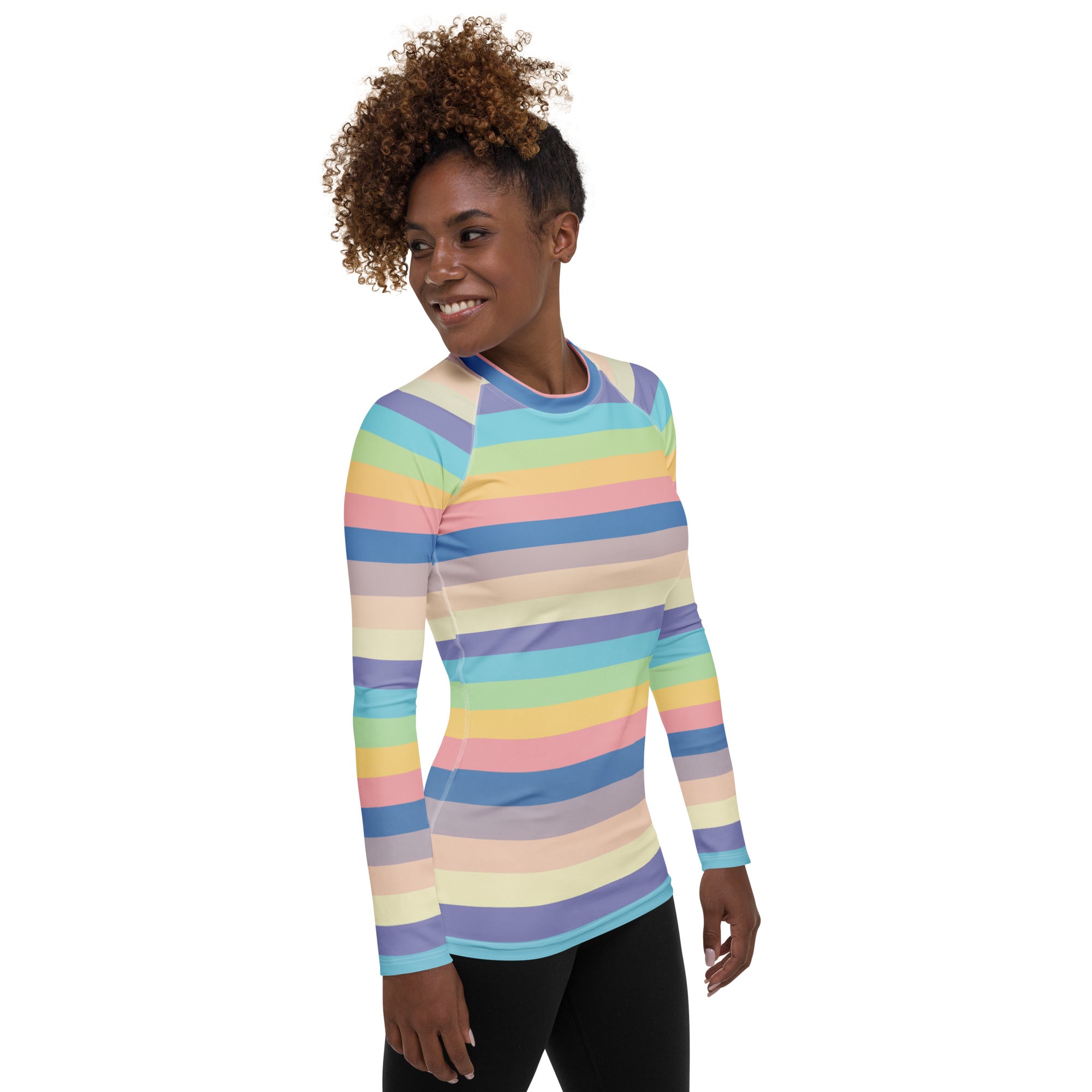Women's Colorful Pastel Stripe Long Sleeve Rash Guard Swim Shirt – Buttery Soft, Sun Safe UPF 50+ Protection, Quick Dry & 4-Way Stretch Comfort