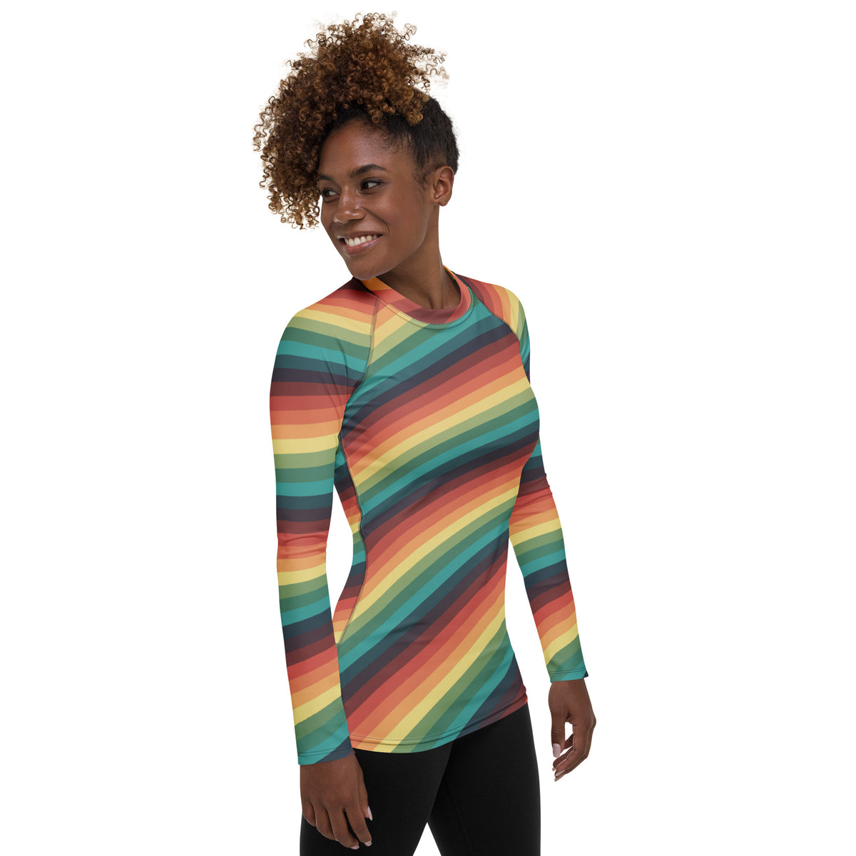 Women's Vintage Rainbow Stripe Long Sleeve Rash Guard Swim Shirt – Buttery Soft, Sun Safe UPF 50+ Protection, Quick Dry & 4-Way Stretch Comfort