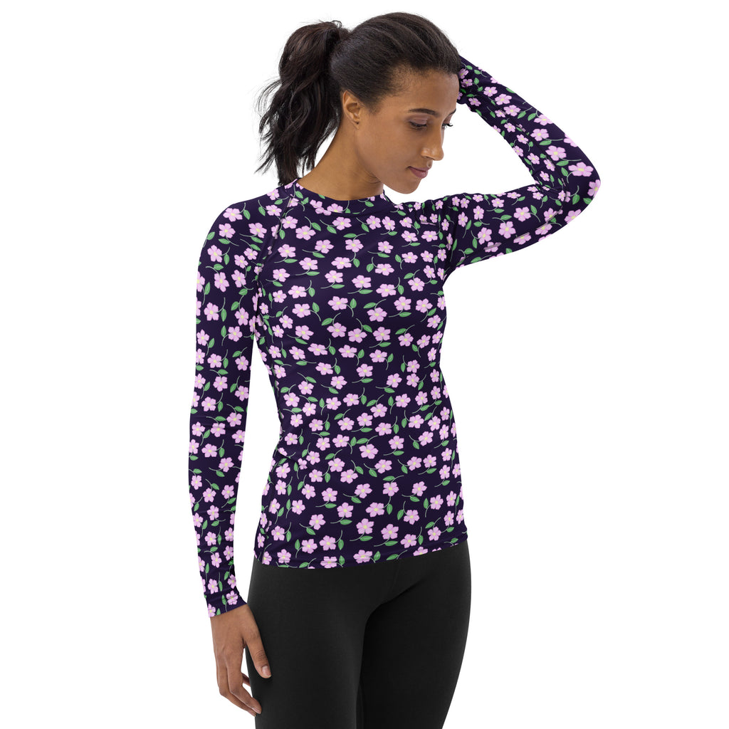 Women's Purple Floral Long Sleeve Rash Guard Swim Shirt – Buttery Soft, Sun Safe UPF 50+ Protection, Quick Dry & 4-Way Stretch Comfort