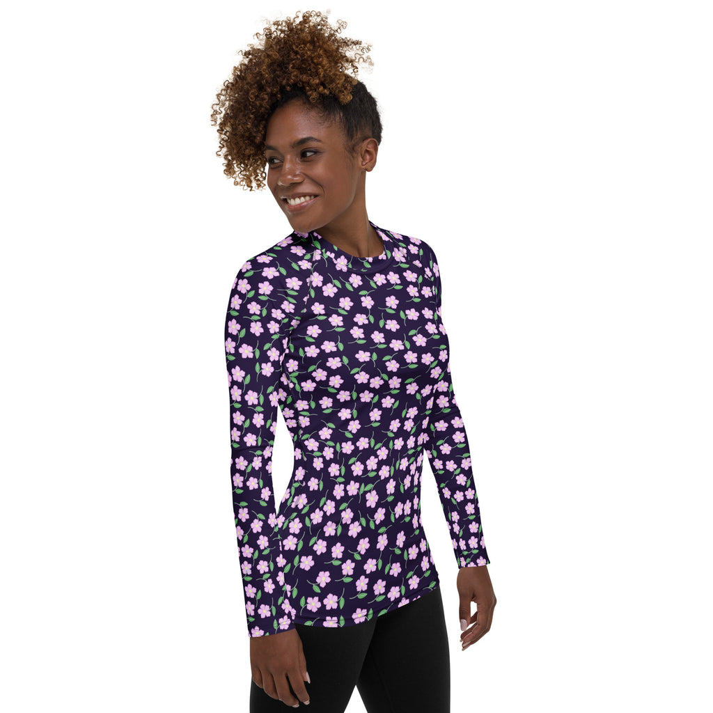 Women's Purple Floral Long Sleeve Rash Guard Swim Shirt – Buttery Soft, Sun Safe UPF 50+ Protection, Quick Dry & 4-Way Stretch Comfort