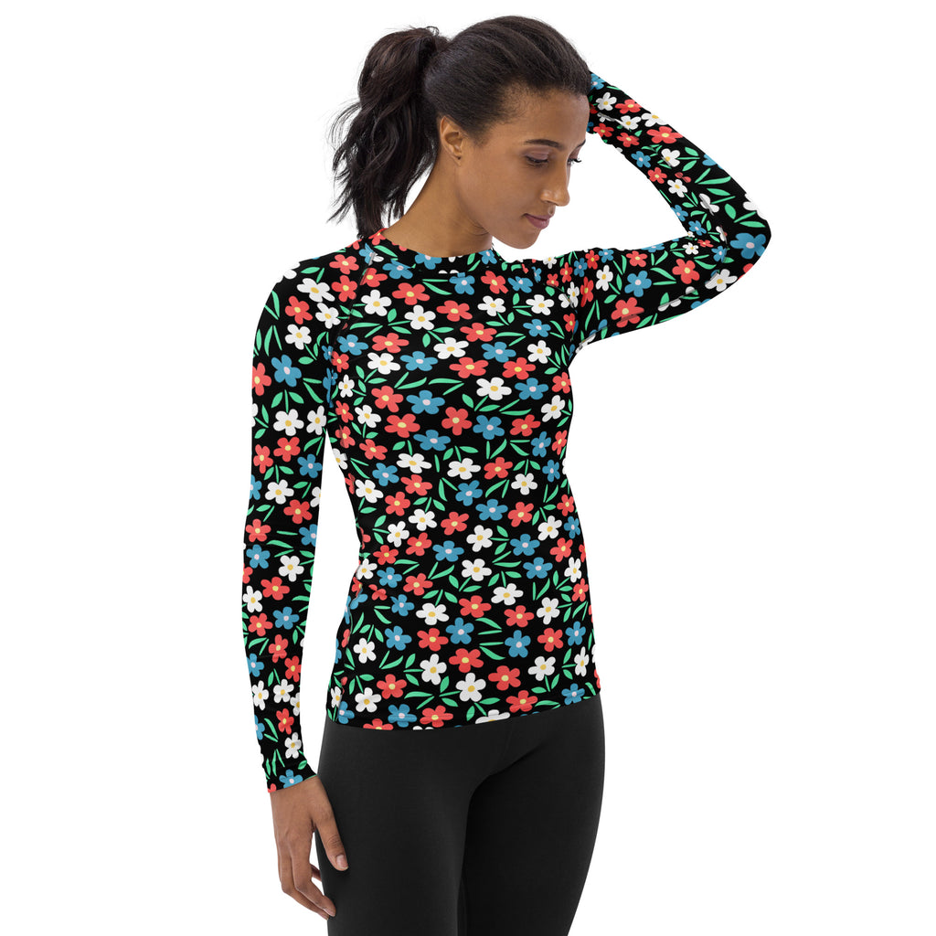 Women's Colorful Flower Long Sleeve Rash Guard Swim Shirt – Buttery Soft, Sun Safe UPF 50+ Protection, Quick Dry & 4-Way Stretch Comfort