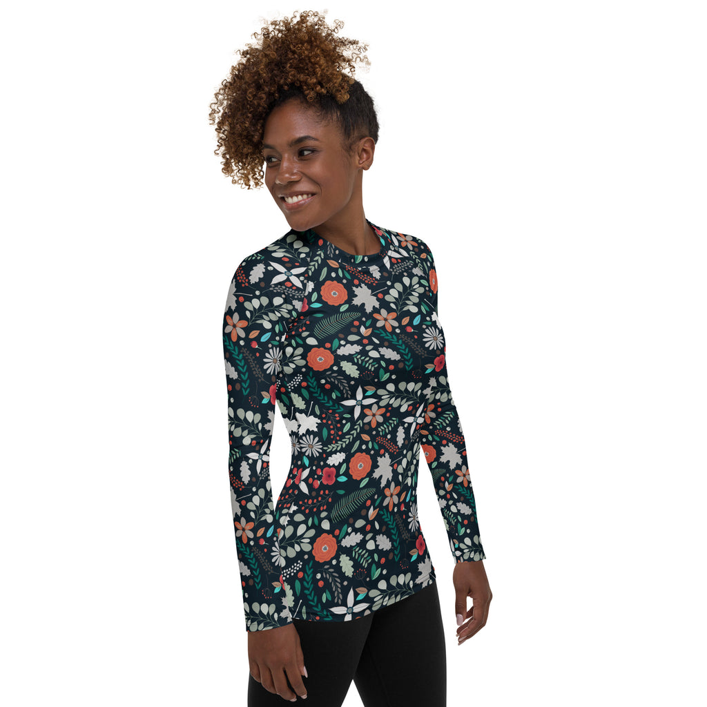 Women's Dark Green Botanical Long Sleeve Rash Guard Swim Shirt – Buttery Soft, Sun Safe UPF 50+ Protection, Quick Dry & 4-Way Stretch Comfort