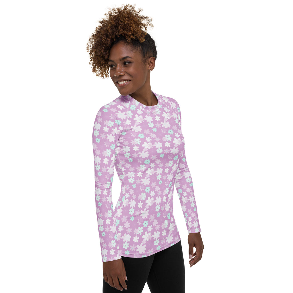 Women's Lavender Floral Long Sleeve Rash Guard Swim Shirt – Buttery Soft, Sun Safe UPF 50+ Protection, Quick Dry & 4-Way Stretch Comfort