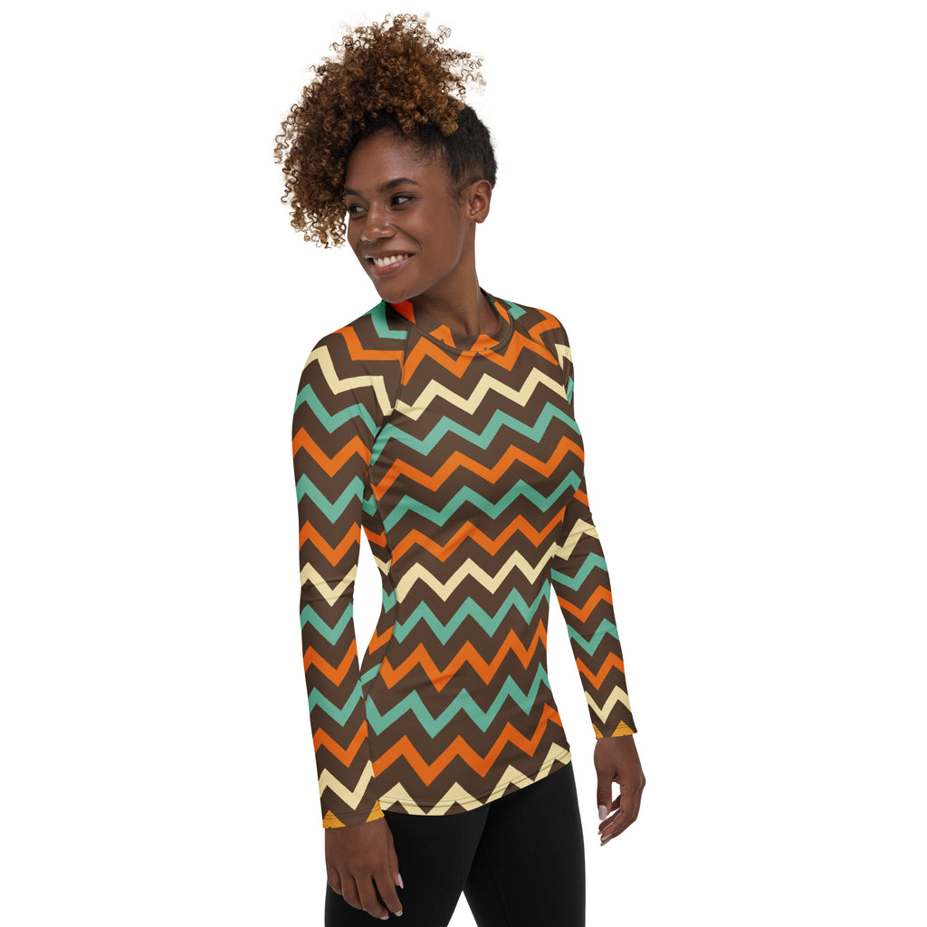 Women's Retro Chevron Long Sleeve Rash Guard Swim Shirt – Buttery Soft, Sun Safe UPF 50+ Protection, Quick Dry & 4-Way Stretch Comfort