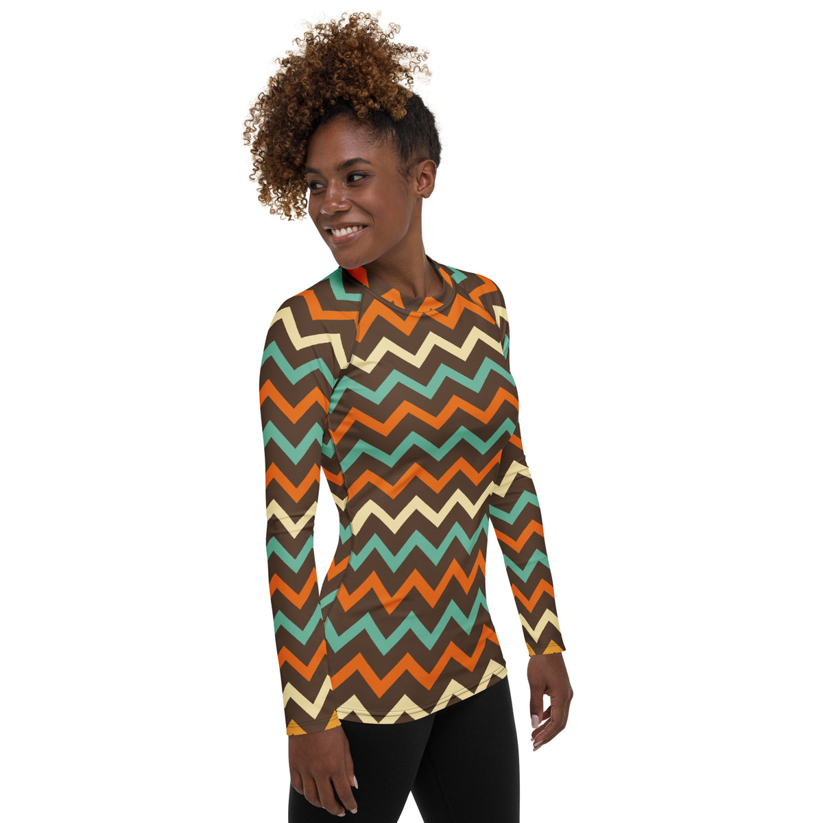 Women's Retro Chevron Long Sleeve Rash Guard Swim Shirt – Buttery Soft, Sun Safe UPF 50+ Protection, Quick Dry & 4-Way Stretch Comfort