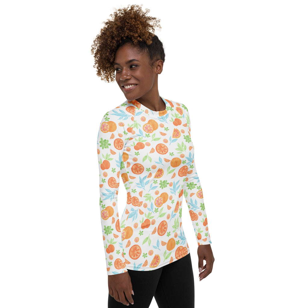 Women's Watercolor Orange Citrus Long Sleeve Rash Guard Swim Shirt – Buttery Soft, Sun Safe UPF 50+ Protection, Quick Dry & 4-Way Stretch Comfort