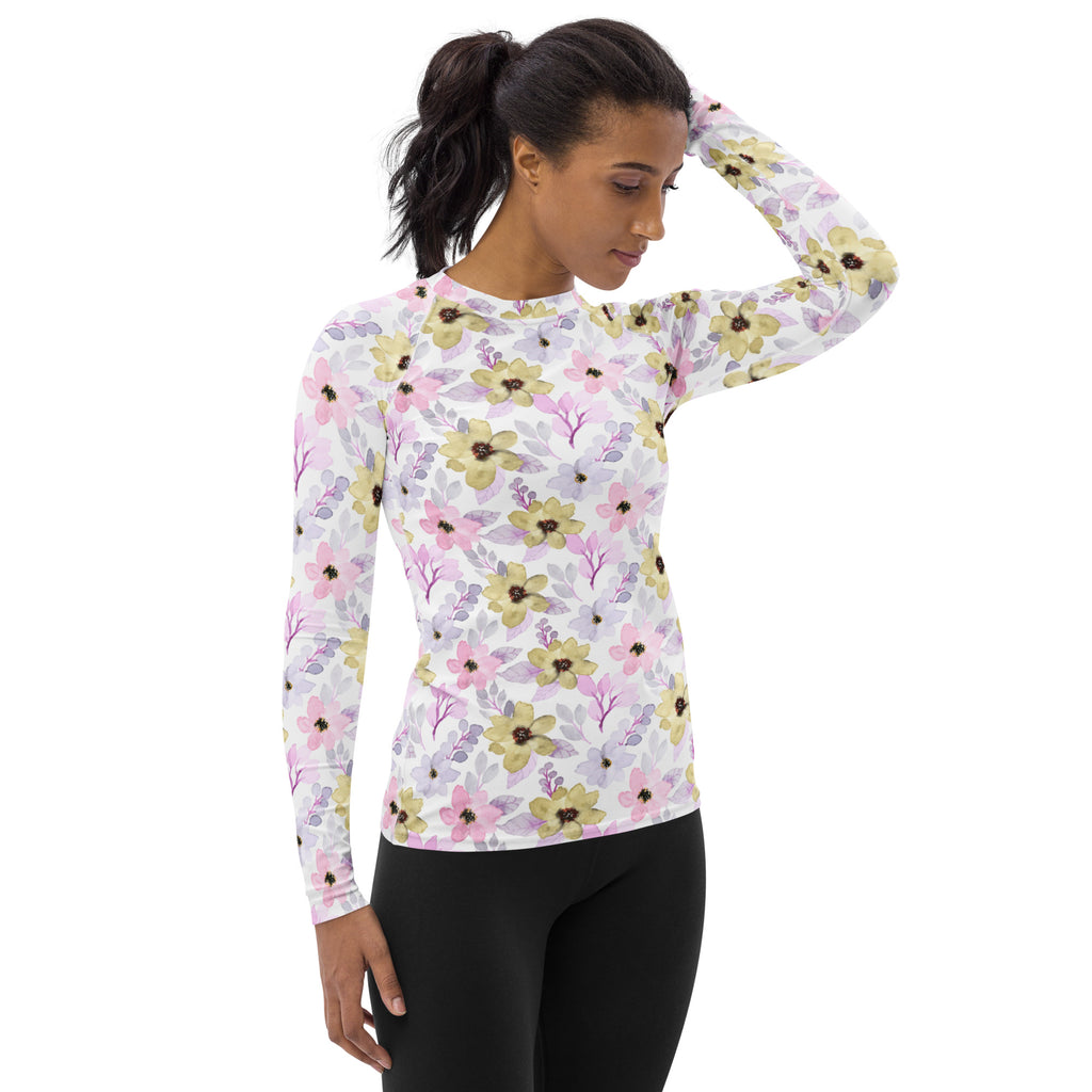 Women's Watercolor Wildflower Long Sleeve Rash Guard Swim Shirt – Buttery Soft, Sun Safe UPF 50+ Protection, Quick Dry & 4-Way Stretch Comfort
