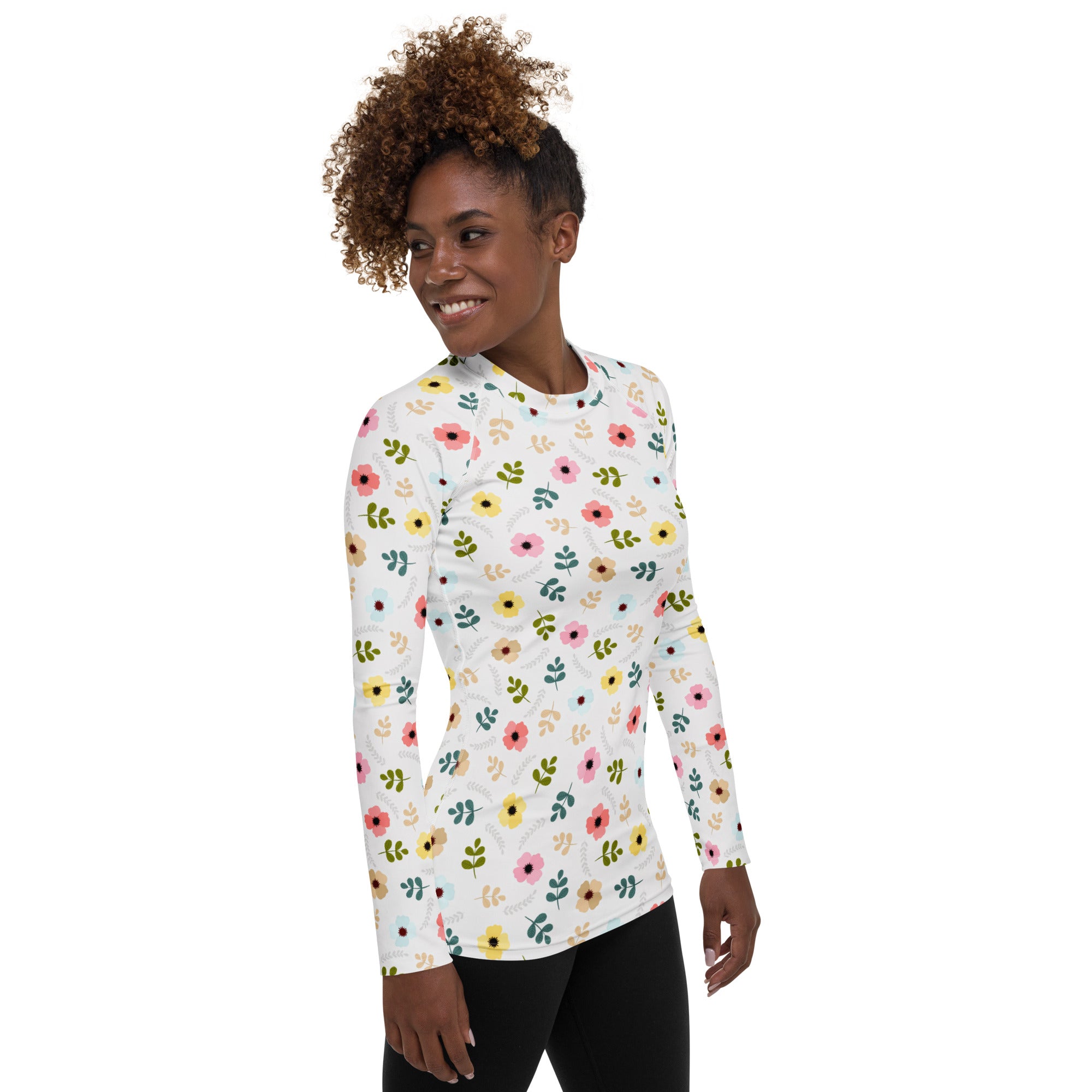 Women's Gray Wildflower Long Sleeve Rash Guard Swim Shirt – Buttery Soft, Sun Safe UPF 50+ Protection, Quick Dry & 4-Way Stretch Comfort