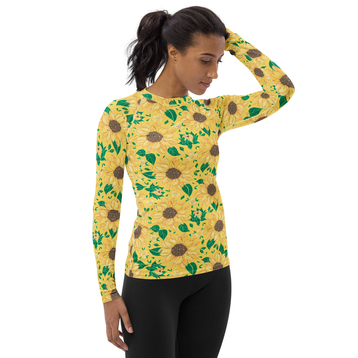 Women's Watercolor Sunflower Long Sleeve Rash Guard Swim Shirt – Buttery Soft, Sun Safe UPF 50+ Protection, Quick Dry & 4-Way Stretch Comfort