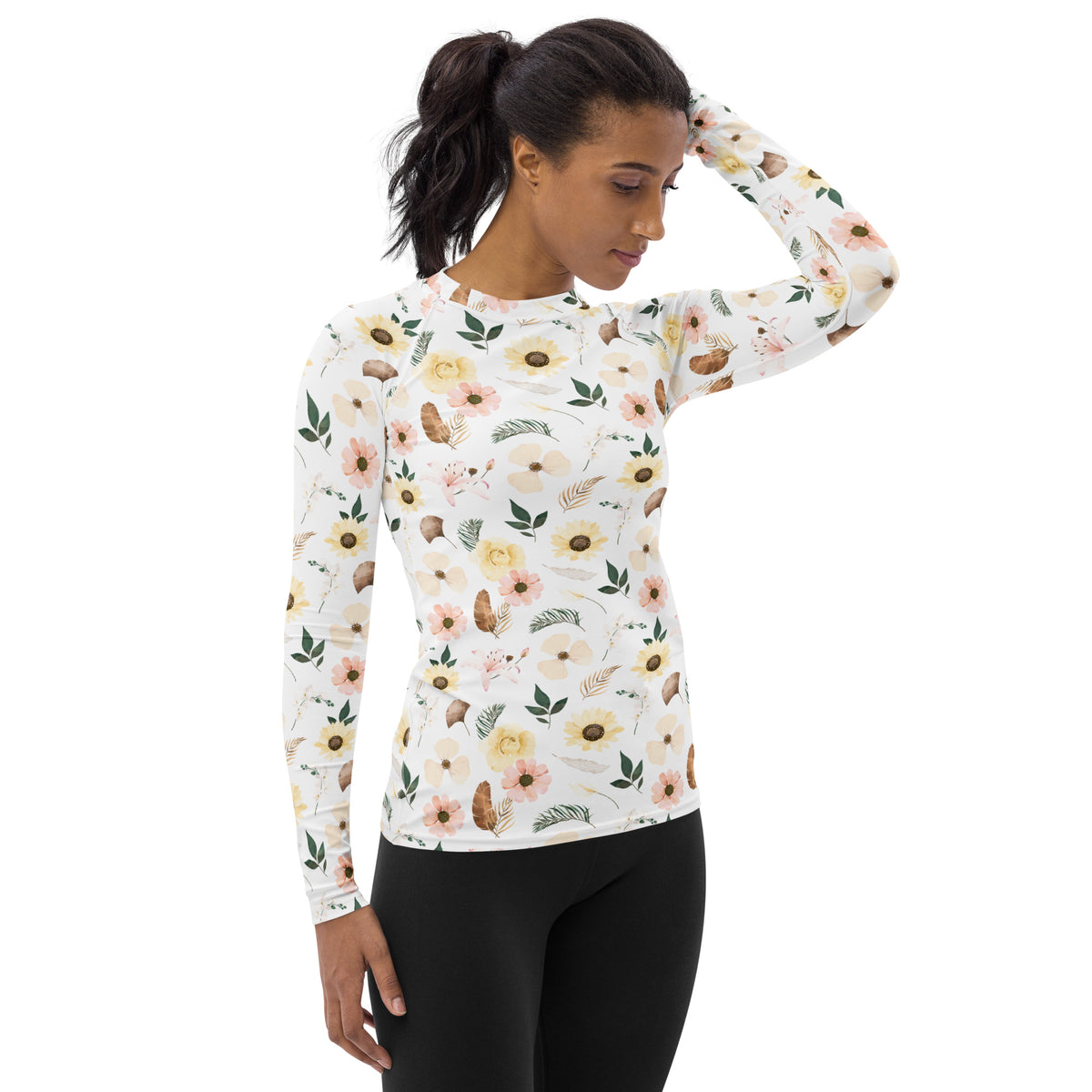 Women's Boho Floral Long Sleeve Rash Guard Swim Shirt – Buttery Soft, Sun Safe UPF 50+ Protection, Quick Dry & 4-Way Stretch Comfort