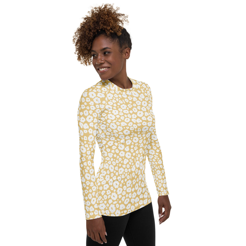 Women's Beige Leopard Print Long Sleeve Rash Guard Swim Shirt – Buttery Soft, Sun Safe UPF 50+ Protection, Quick Dry & 4-Way Stretch Comfort
