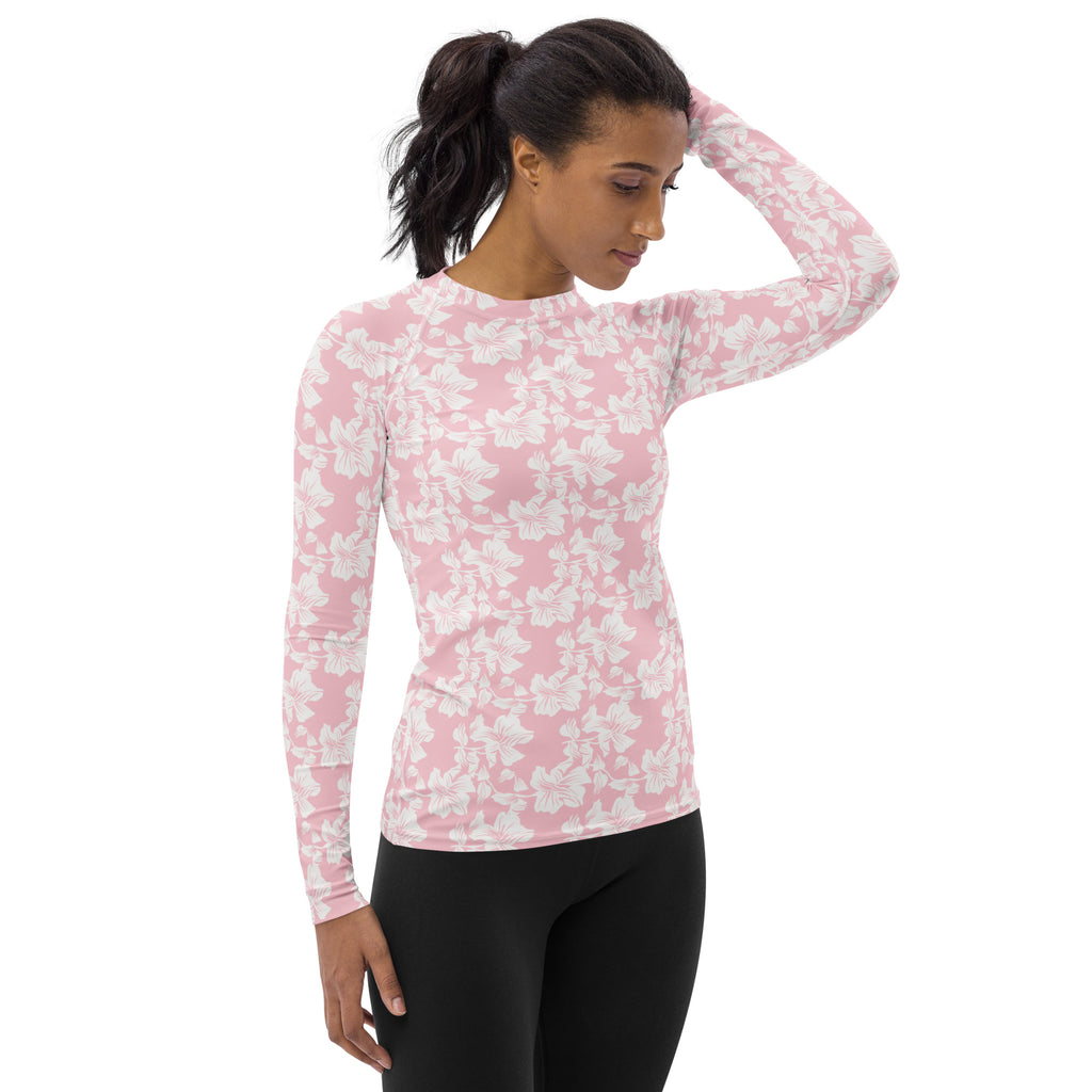 Women's Pink Tropical Floral Long Sleeve Rash Guard Swim Shirt – Buttery Soft, Sun Safe UPF 50+ Protection, Quick Dry & 4-Way Stretch Comfort