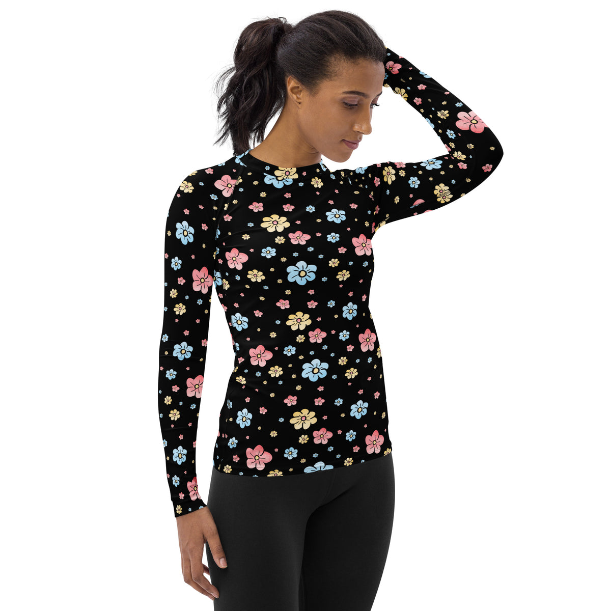 Women's Black Floral Long Sleeve Rash Guard Swim Shirt – Buttery Soft, Sun Safe UPF 50+ Protection, Quick Dry & 4-Way Stretch Comfort