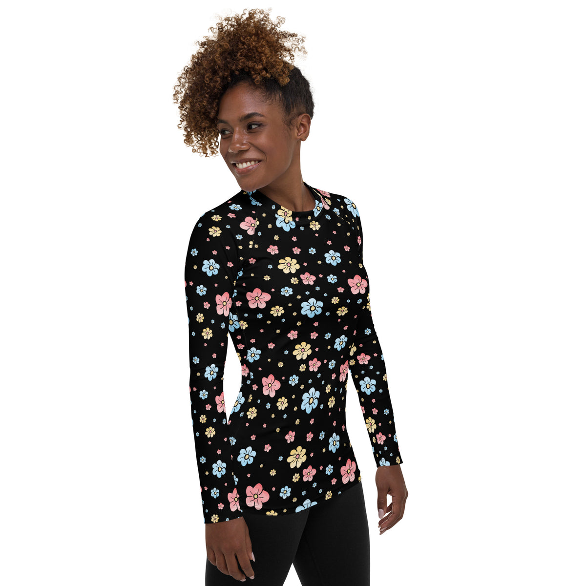 Women's Black Floral Long Sleeve Rash Guard Swim Shirt – Buttery Soft, Sun Safe UPF 50+ Protection, Quick Dry & 4-Way Stretch Comfort