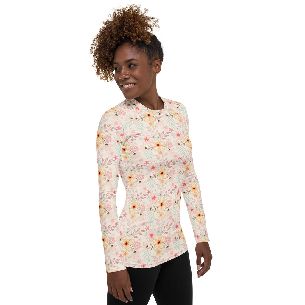 Women's Pastel Pink Wildflower Long Sleeve Rash Guard Swim Shirt – Buttery Soft, Sun Safe UPF 50+ Protection, Quick Dry & 4-Way Stretch Comfort