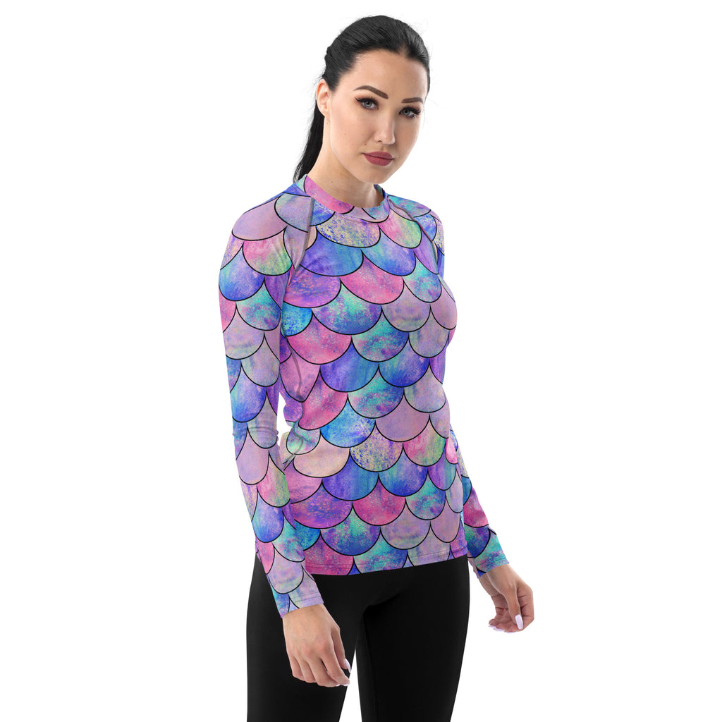 Women's Pastel Mermaid Long Sleeve Rash Guard Swim Shirt – Buttery Soft, Sun Safe UPF 50+ Protection, Quick Dry & 4-Way Stretch Comfort