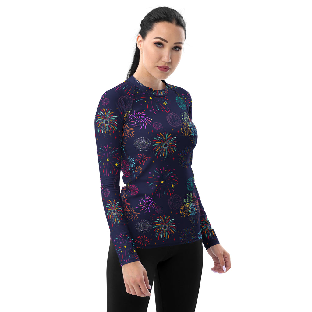 Women's Colorful Fireworks Long Sleeve Rash Guard Swim Shirt – Buttery Soft, Sun Safe UPF 50+ Protection, Quick Dry & 4-Way Stretch Comfort