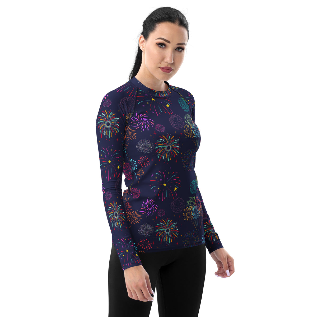 Women's Colorful Fireworks Long Sleeve Rash Guard Swim Shirt – Buttery Soft, Sun Safe UPF 50+ Protection, Quick Dry & 4-Way Stretch Comfort