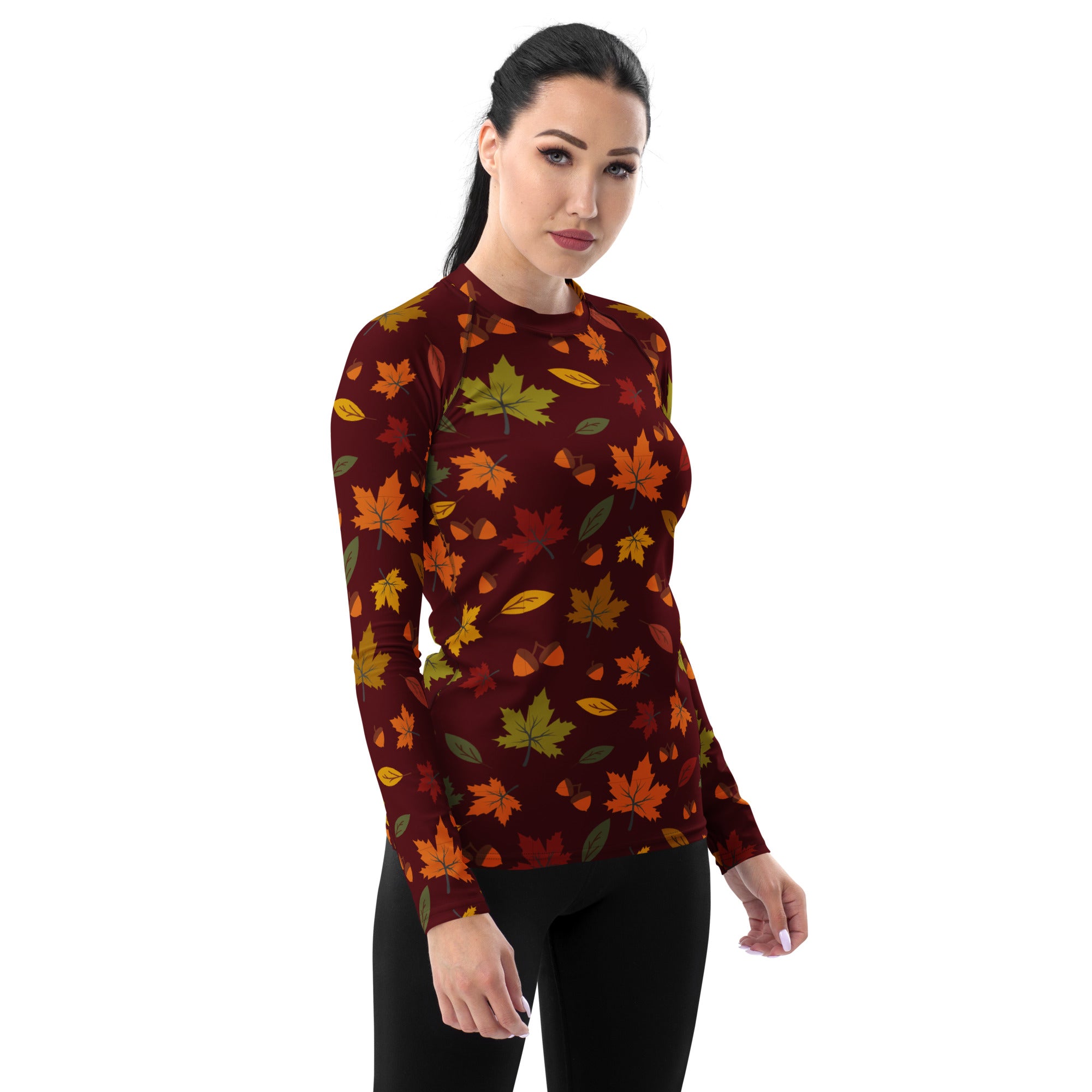 Women's Autumn Maple Leaves Long Sleeve Rash Guard Swim Shirt – Buttery Soft, Sun Safe UPF 50+ Protection, Quick Dry & 4-Way Stretch Comfort